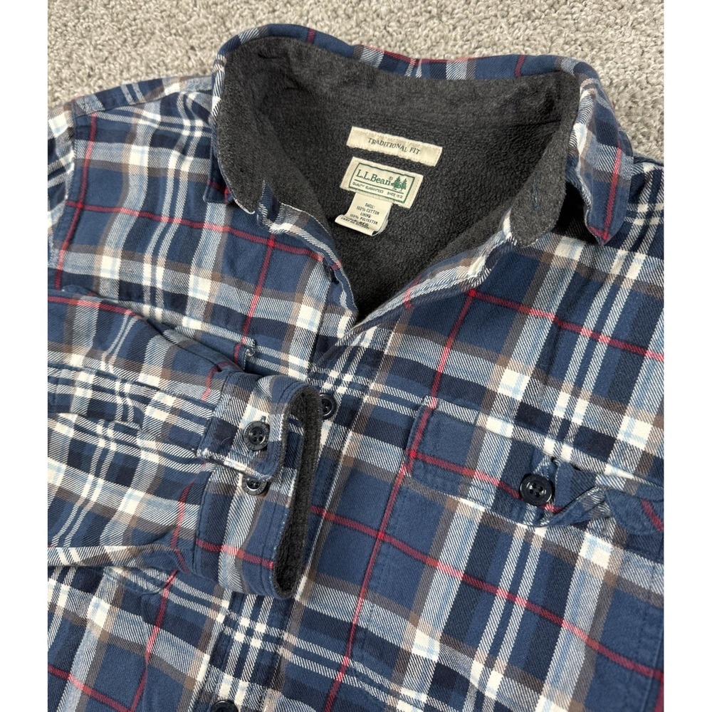 LL Bean‎ Mens Traditional Fit Fleece Lined Flannel Shirt Shacket Thick Button Sm